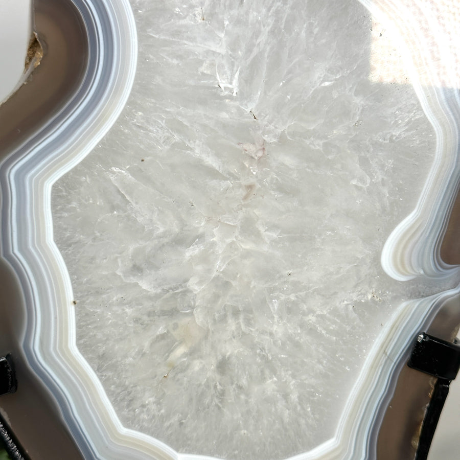 Beautiful Blue Banded Agate Slice with Metallic Stand - MWS2140