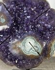 Large Lucky Amethyst & Green Jasper Clover on Metal Stand - MWS3277