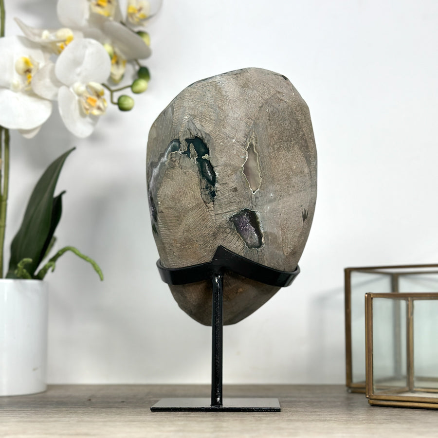 Natural Amethyst Crystal Cave on Metallic Stand - MWS2182