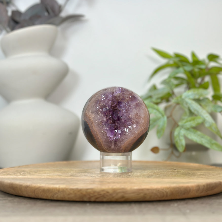 Amethyst Druzy &amp; Agate Sphere Geode from Uruguay - SPH0173