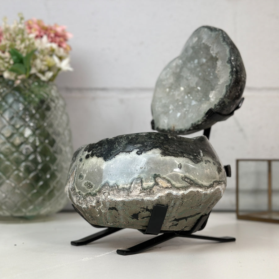 Natural Large Quartz Geode with Metallic Stand - MWS2447