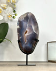 Agate Slice on Metal Stand with Natural Druzy Center - MWS2913