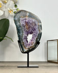 Amethyst & Quartz GEode Slice oin Metallic Stand - MWS2904