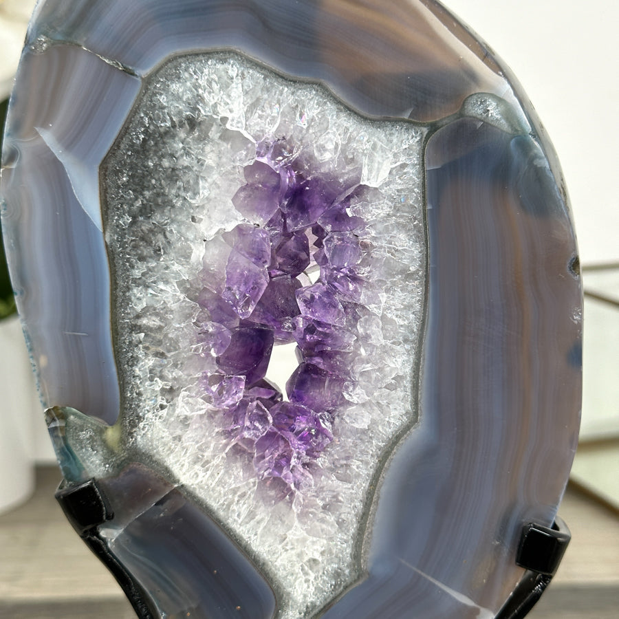 Agate Geode Slice with Amethyst Center - MWS2917