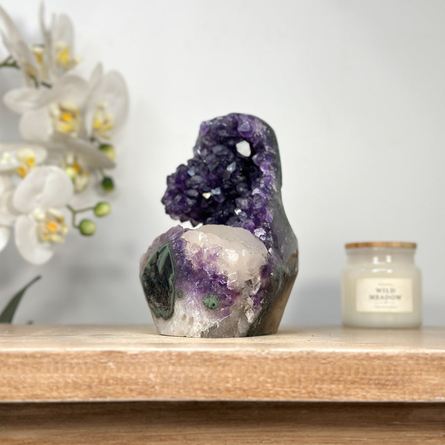 Natural Amethyst Cathedral with Calcite Crystal - CBP1130