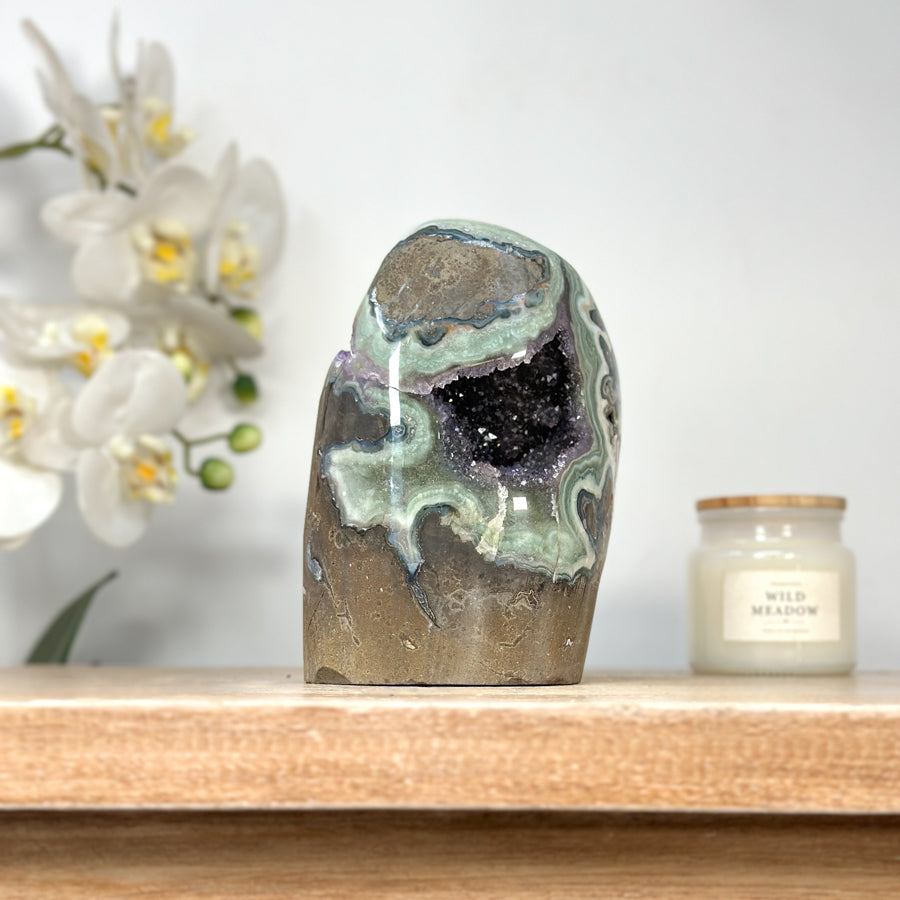 Natural Amethyst Cathedral with Green Jasper Shell - CBP1107