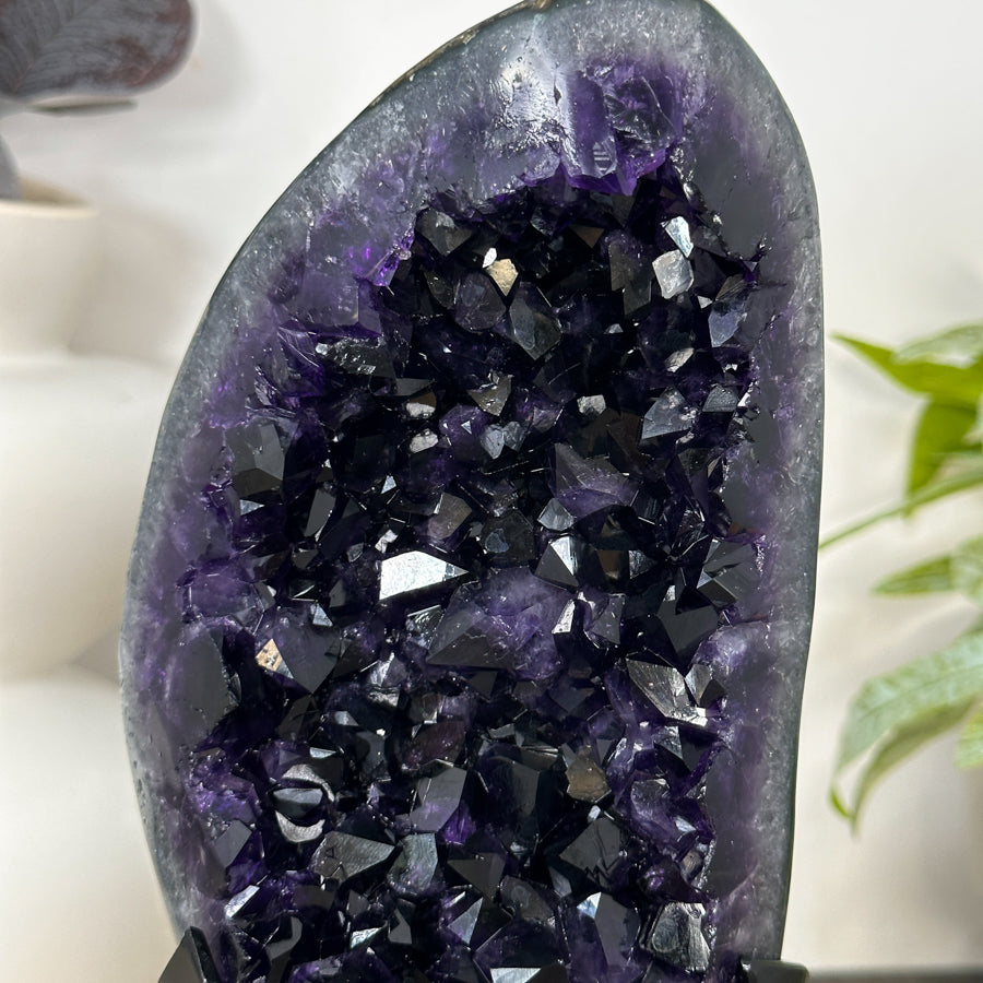 Deep Purple Amethyst Geode on Metal Stand - Perfect for Home Decor - MWS3061