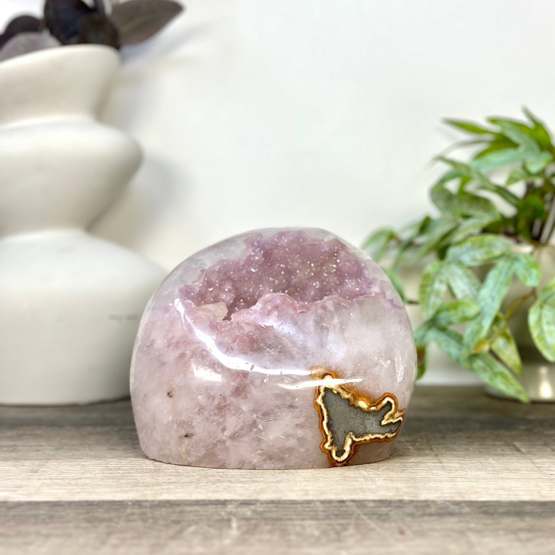 Natural Pink Amethyst Geode with Selfstanding Cut Base - STGE0051