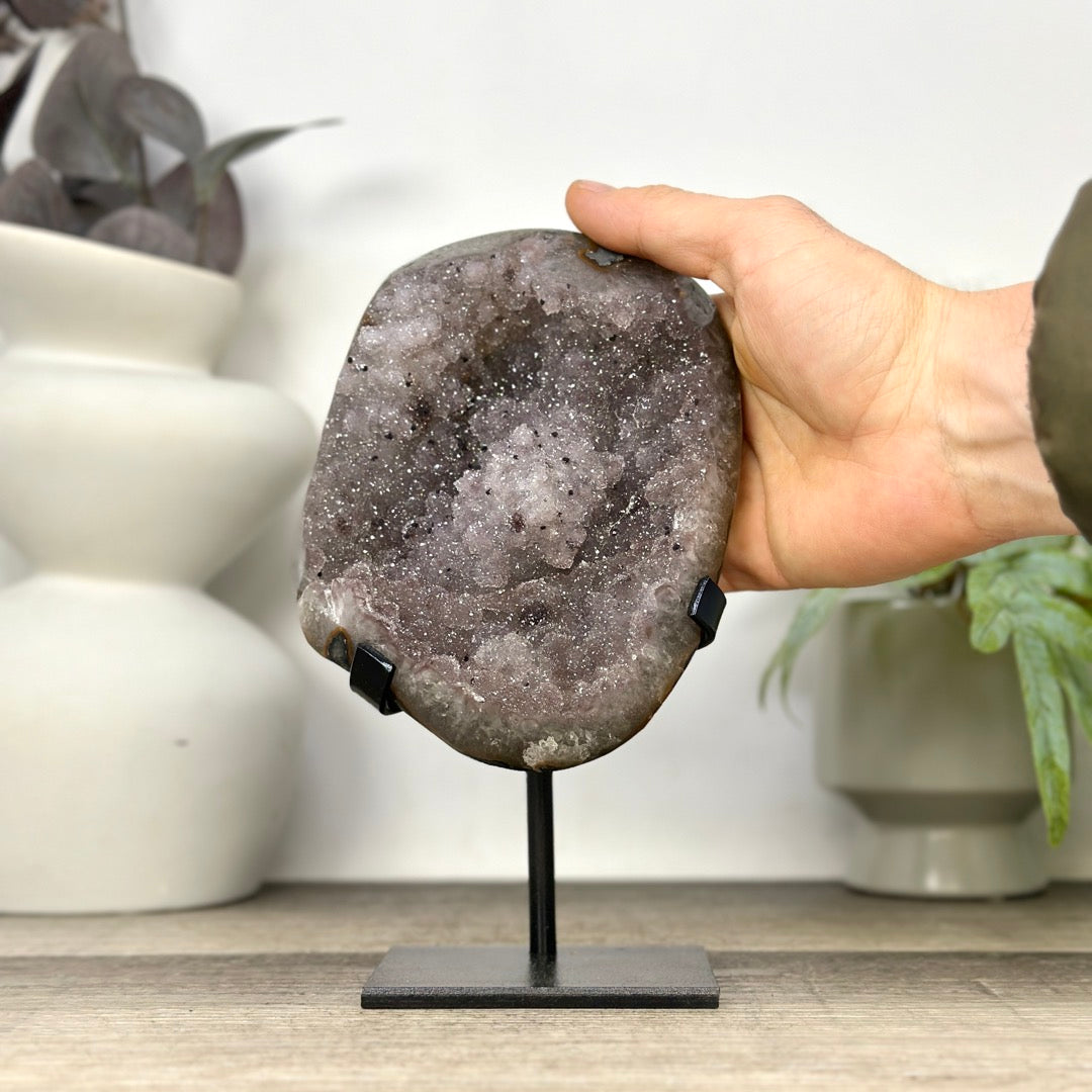 Natural Sugar Amethyst Specimen on Metal Stand - MWS3376
