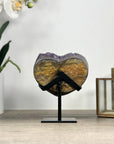 A+ Grade Natural Amethyst Heart Carving with Metal Stand - HST0305