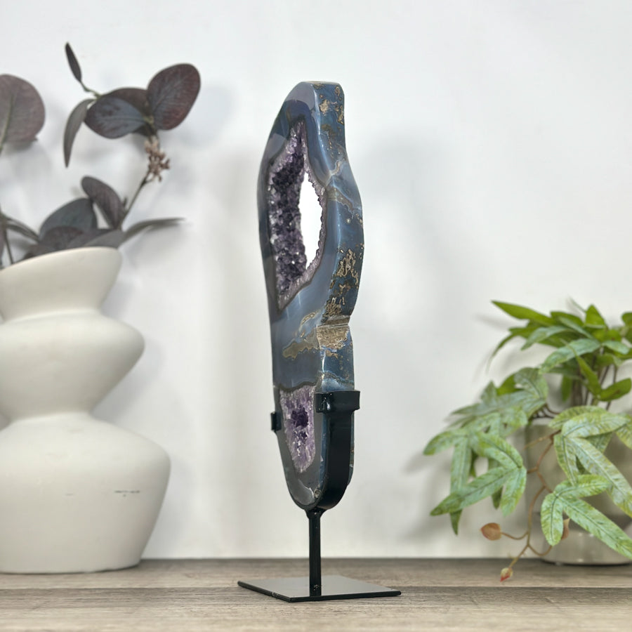 Unique Natural Uruguayan Amethyst &amp; Agate Slice Portal - MWS3249