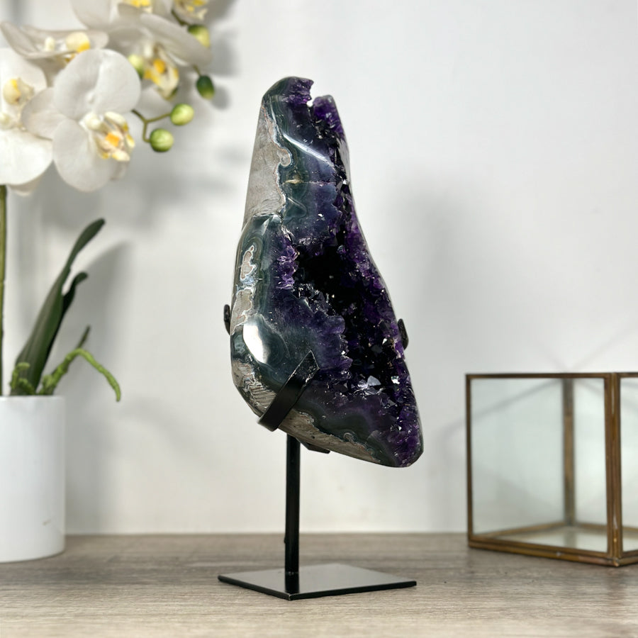 Top Grade Natural Amethyst Geode, Deep Purple Crystals, Stand included - MWS2483