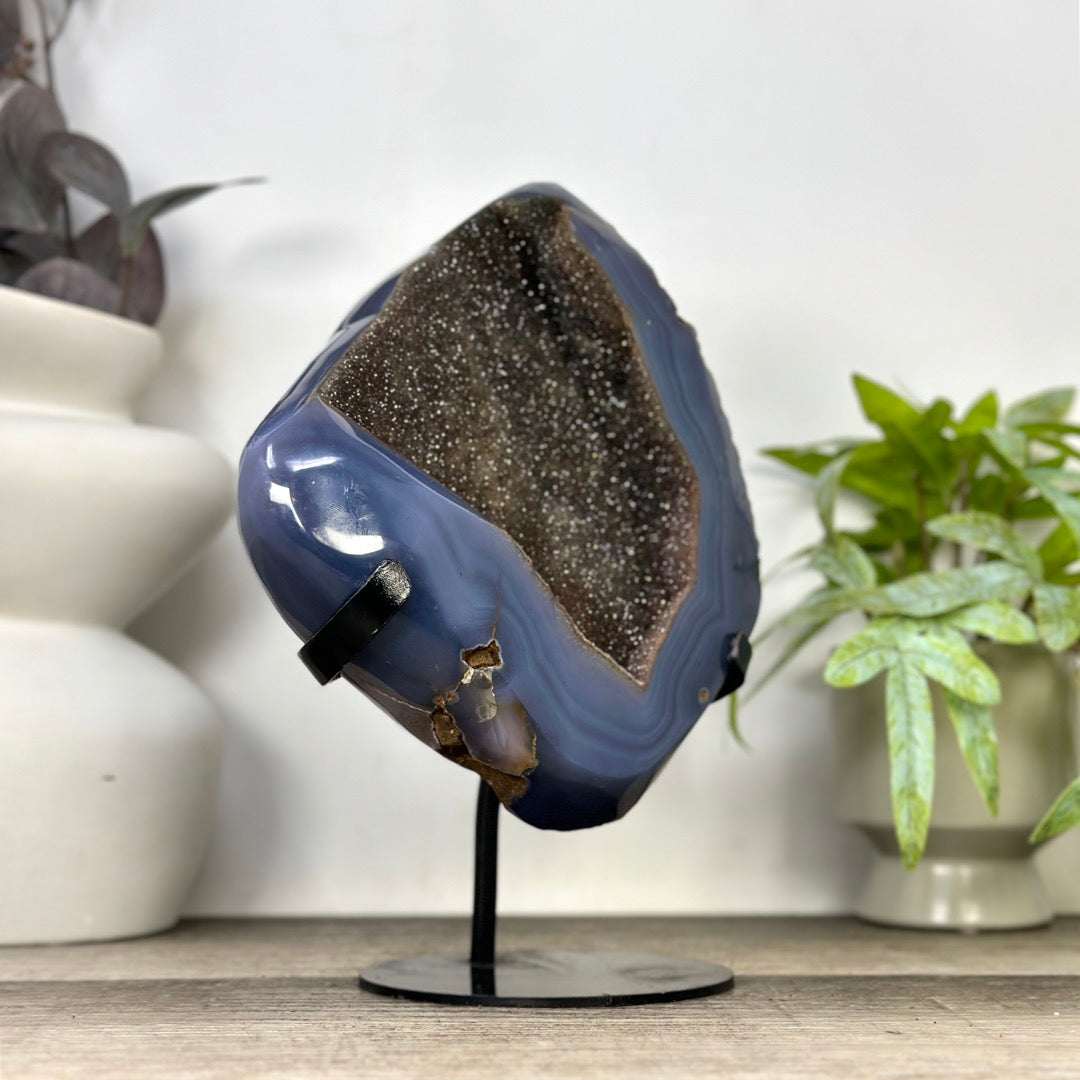 Large Natural Blue Agate &amp; Quartz Druzy Crystal Geode - MWS3361
