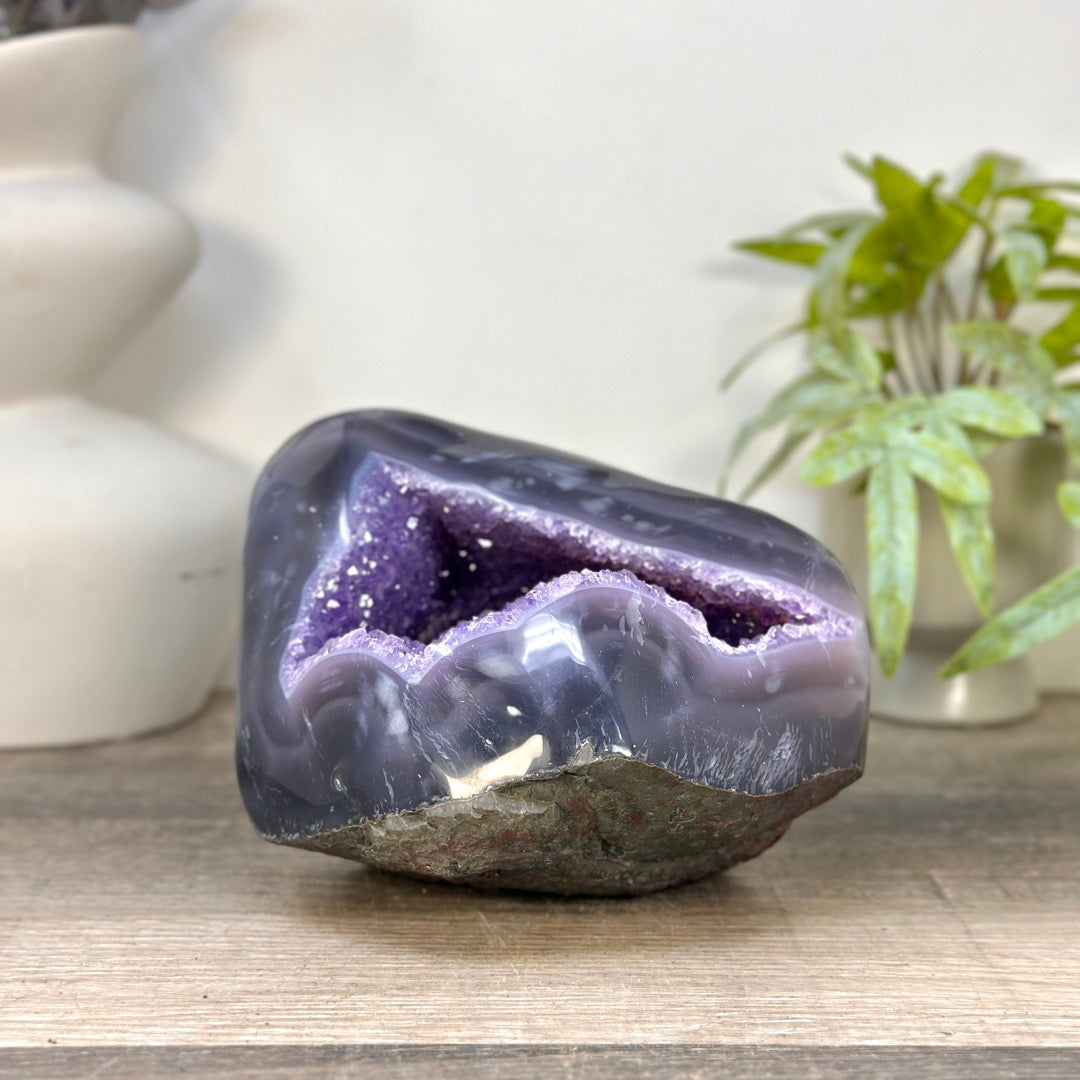 Natural Amethyst Geode with Agate Shell - STGE0098
