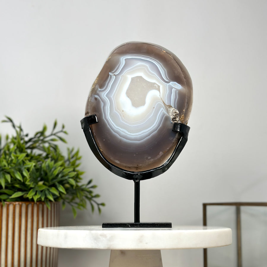 Blue Banded Agate Slice with Metal Stand - MWS2133