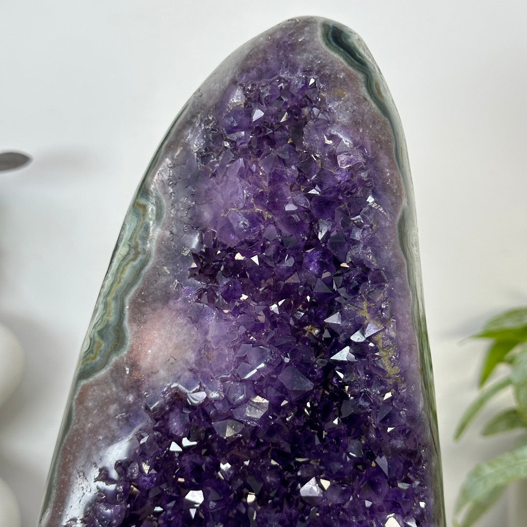 Large Natural Amethyst Geode with Unique Polished Quartz &amp; Jasper Shell - CBP1405