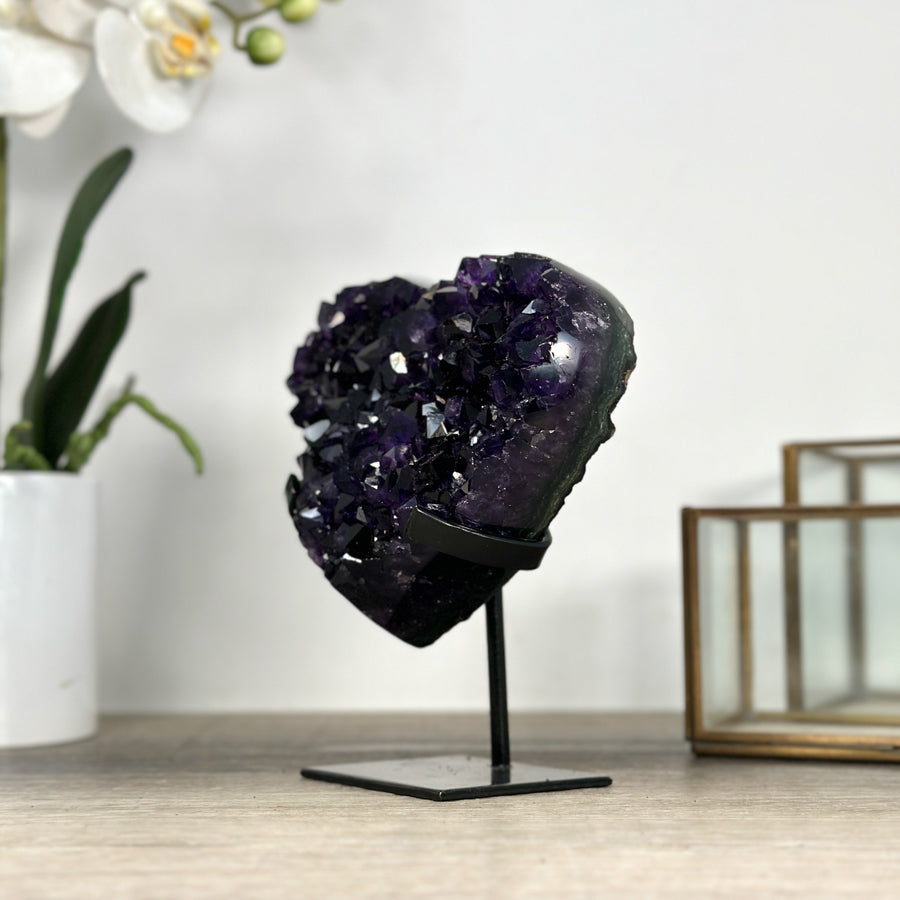 Top Quality Natural Amethyst Heart Carving with Metal Stand - HST0315