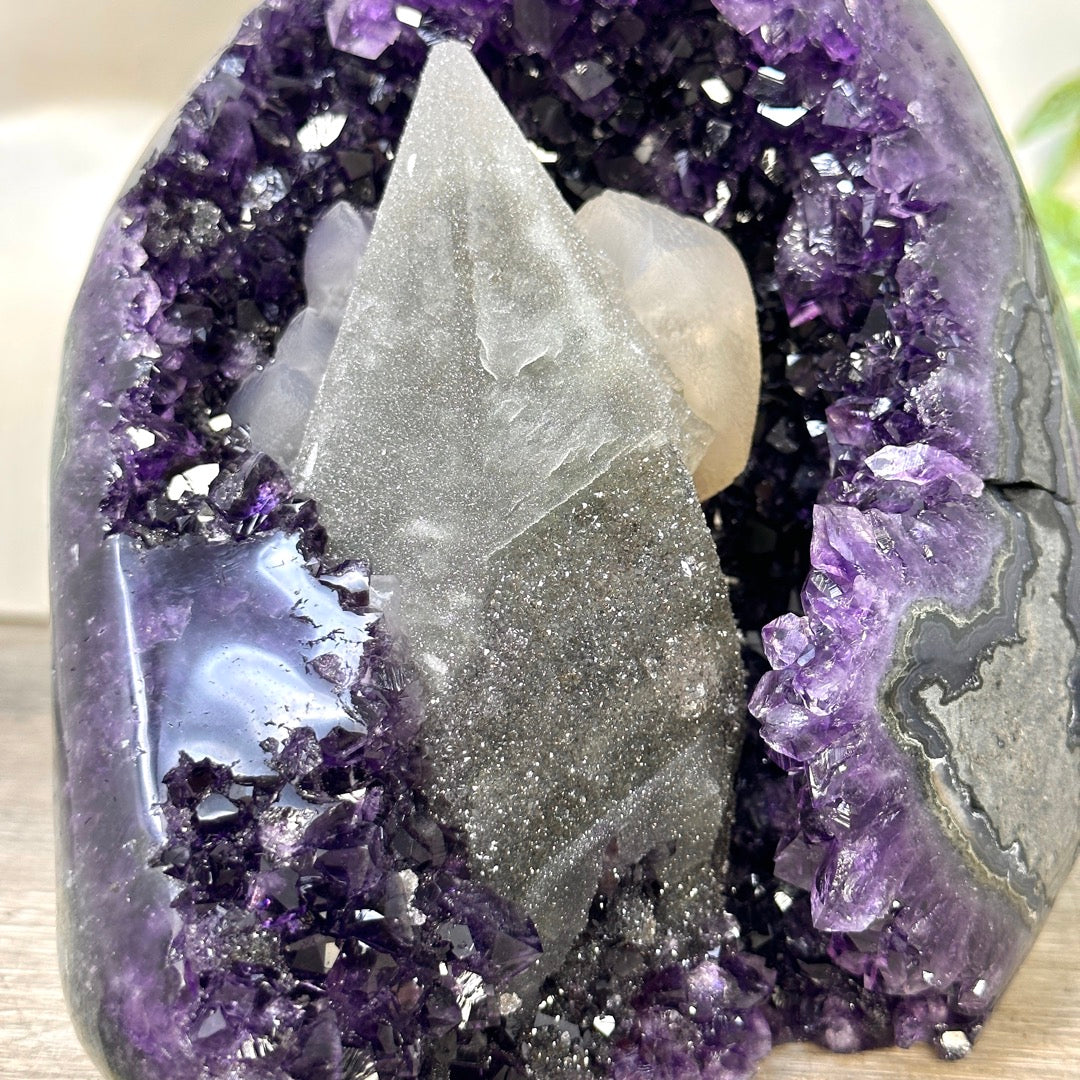 Collection Grade Natural Amethyst Geode with Calcite Point - CBP1411