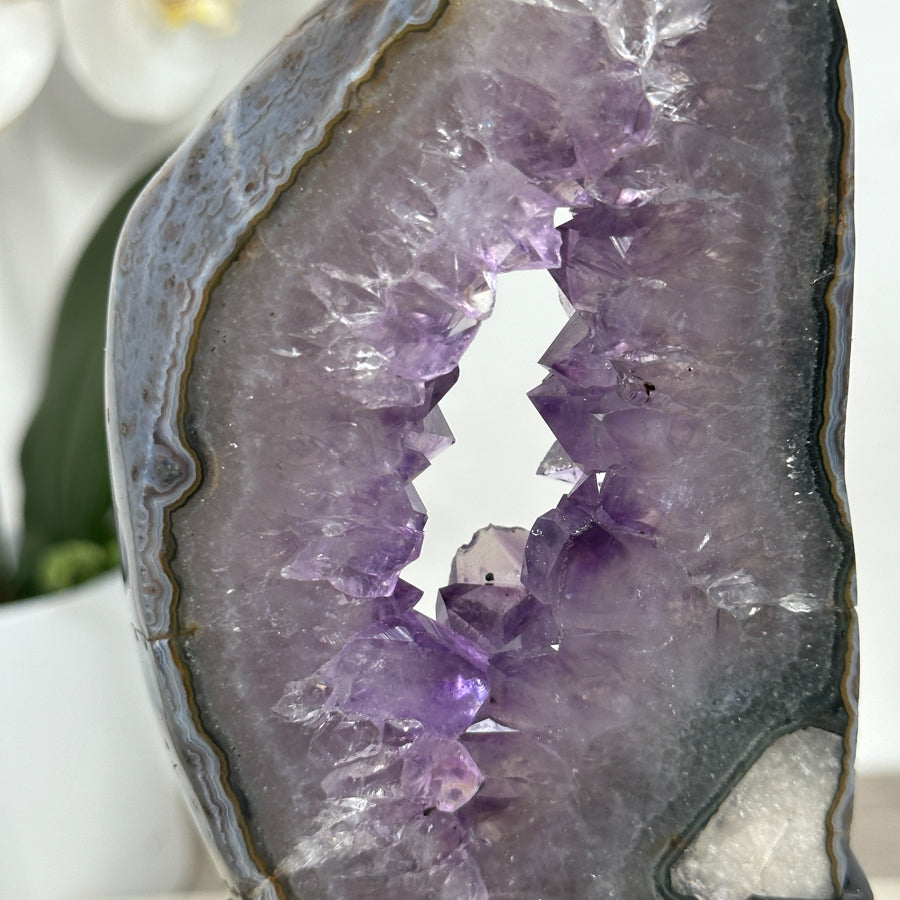 Natural Amethyst Geode Slice Portal with Stand - MWS1947