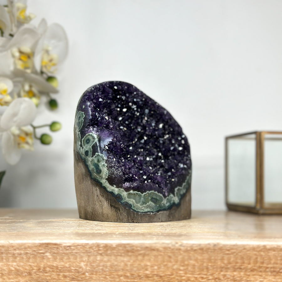Amethyst Crystal Geode with Dark Purple Druzy for Home or Office Display - CBP1154