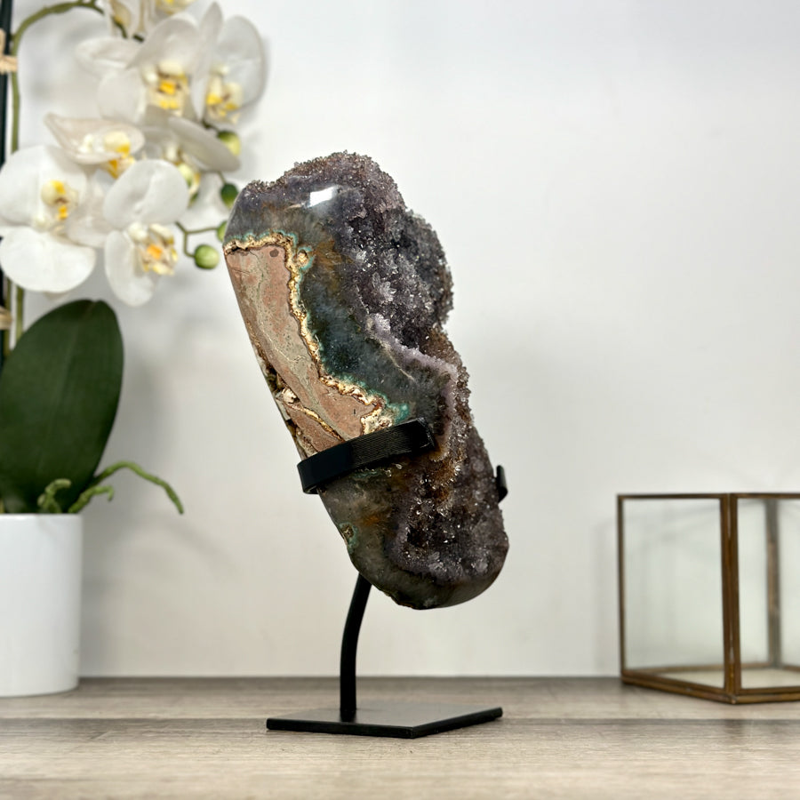 Natural Quartz &amp; Citrine Cluster on Metal Stand - MWS2982