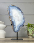 XXL Natural Blue Banded Agate & Quartz Stone Slice on Stand - MWS3042