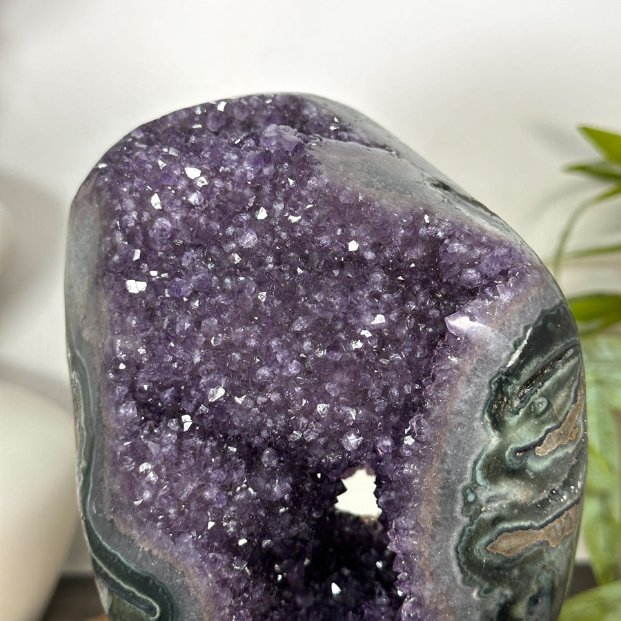 Amethyst &amp; Green Jasper Geode on Metal Stand - MWS3101