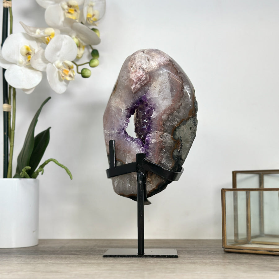 Unique Amethyst Geode with Quartz Shell &amp; Calcite Inclusion - MWS2357