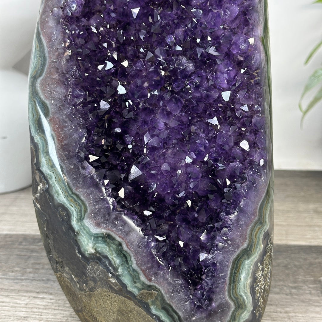 Large Natural Amethyst Geode with Unique Polished Quartz &amp; Jasper Shell - CBP1405