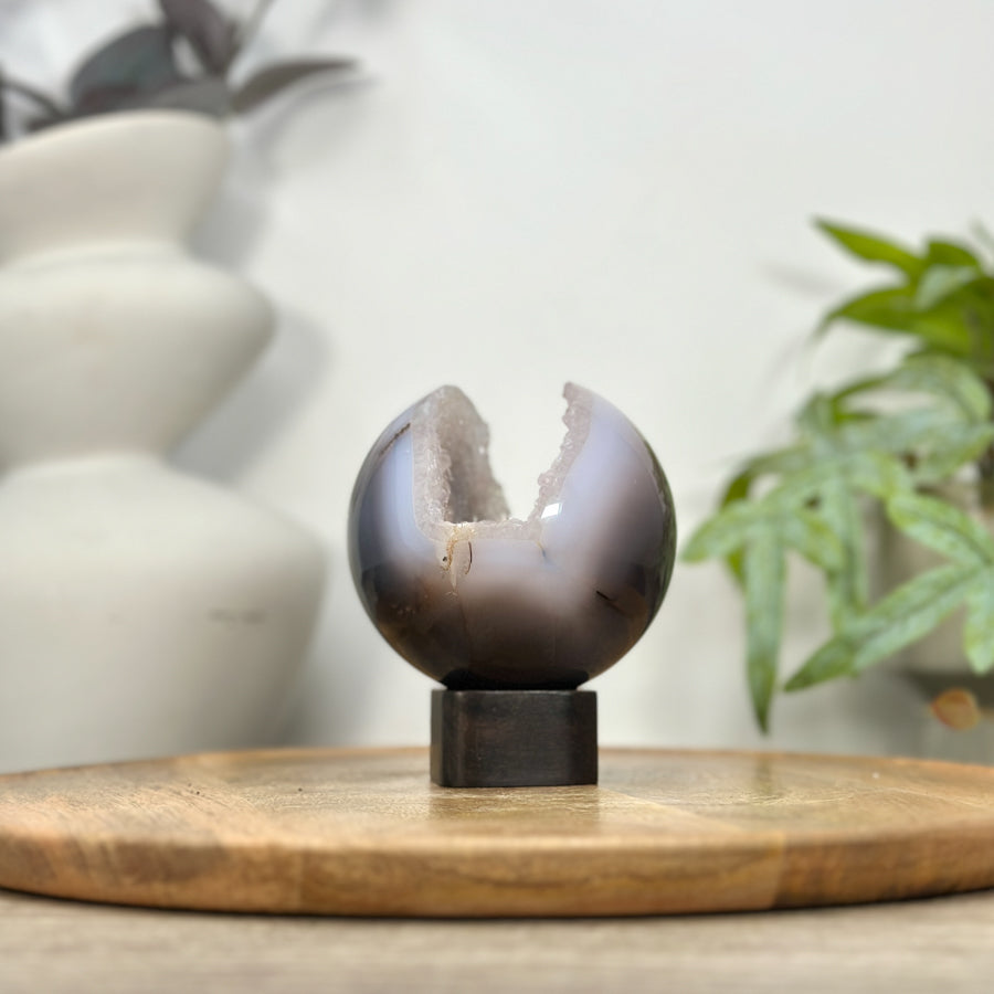 Banded Agate &amp; Druzy Quartz Sphere Geode - SPH0206