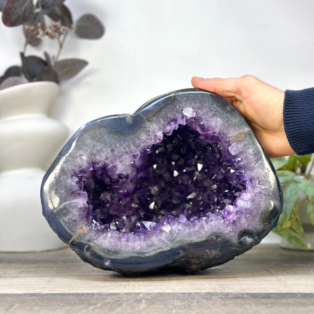 XL Natural Amethyst Geode with Agate Shell - STGE0054