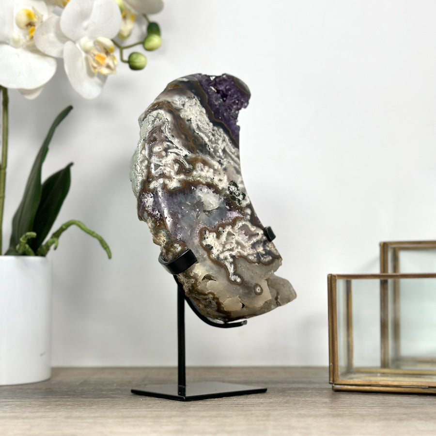 Outstanding Amethyst &amp; Agate Moon Carving - MWS2370