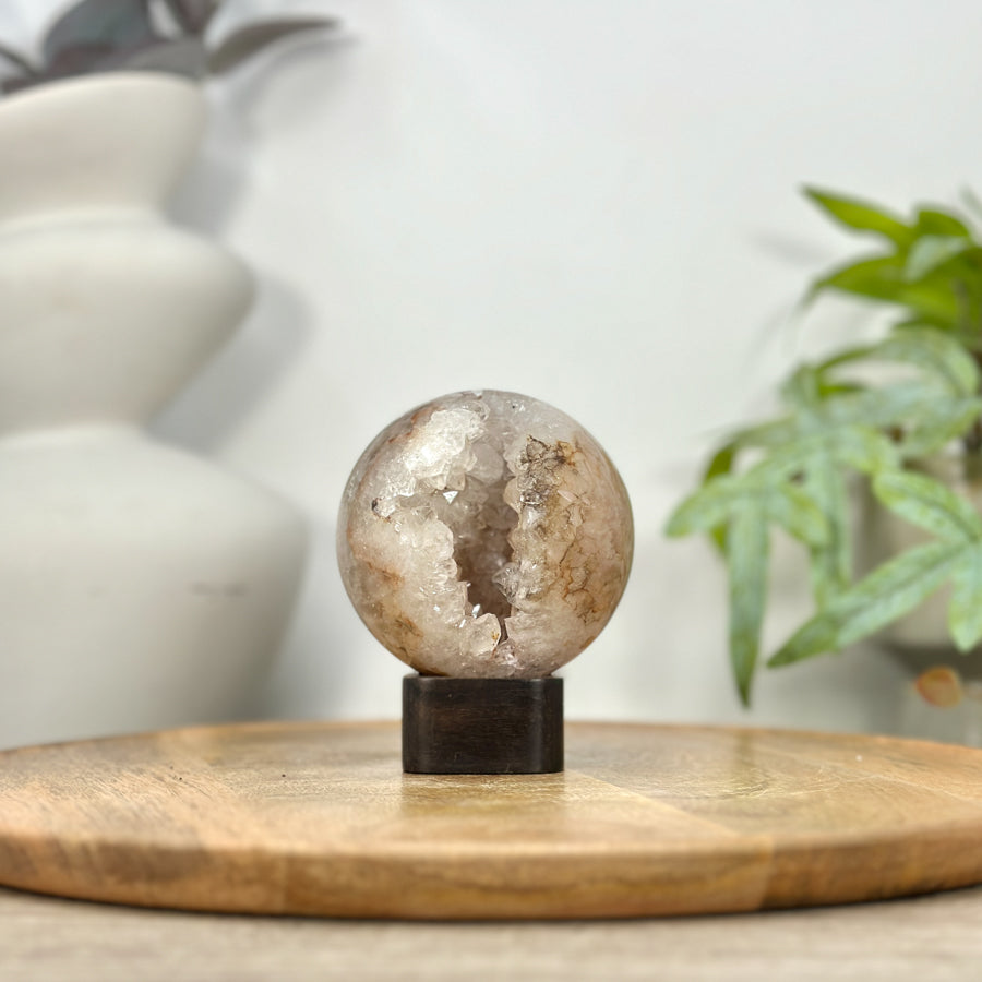 Quartz &amp; Agate Sphere Geode with Crystal Cavity - SPH0208