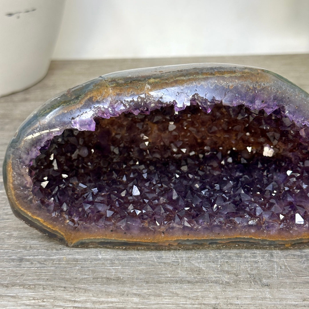 Uruguayan Amethyst Geode with Polished Agate Shell - STGE0118