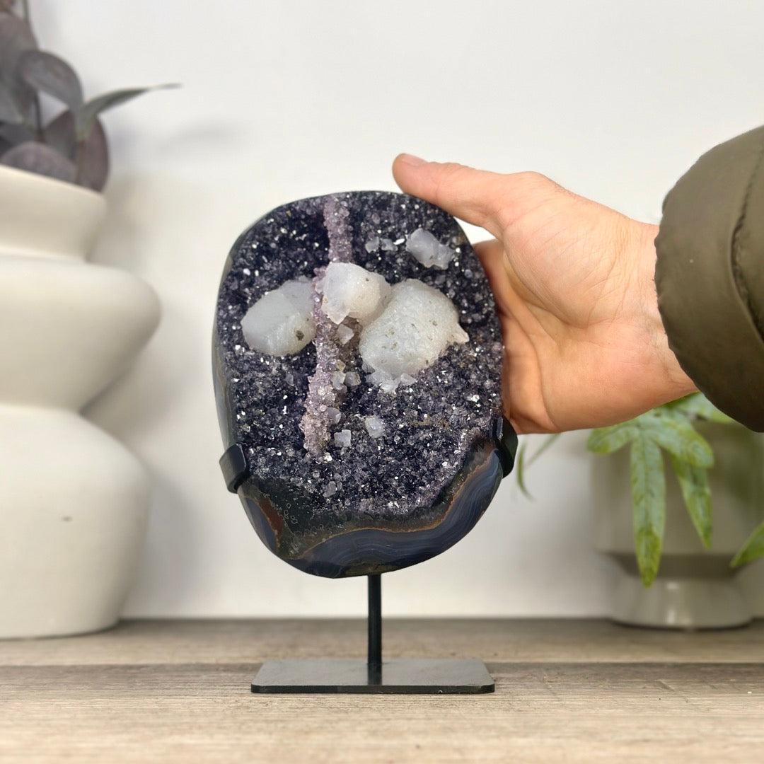 Natural Amethyst Cluster with Agate Matrix and Calcite Formation - MWS3349
