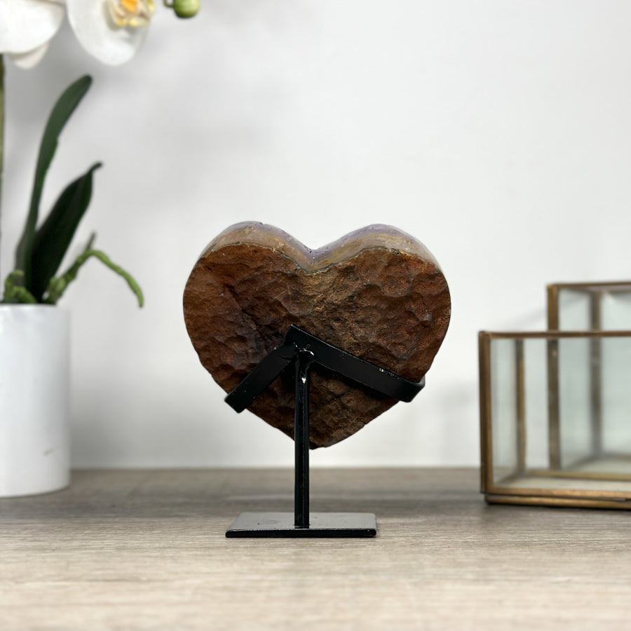 Amethyst Stone Heart, Metal Stand Included - HST0296