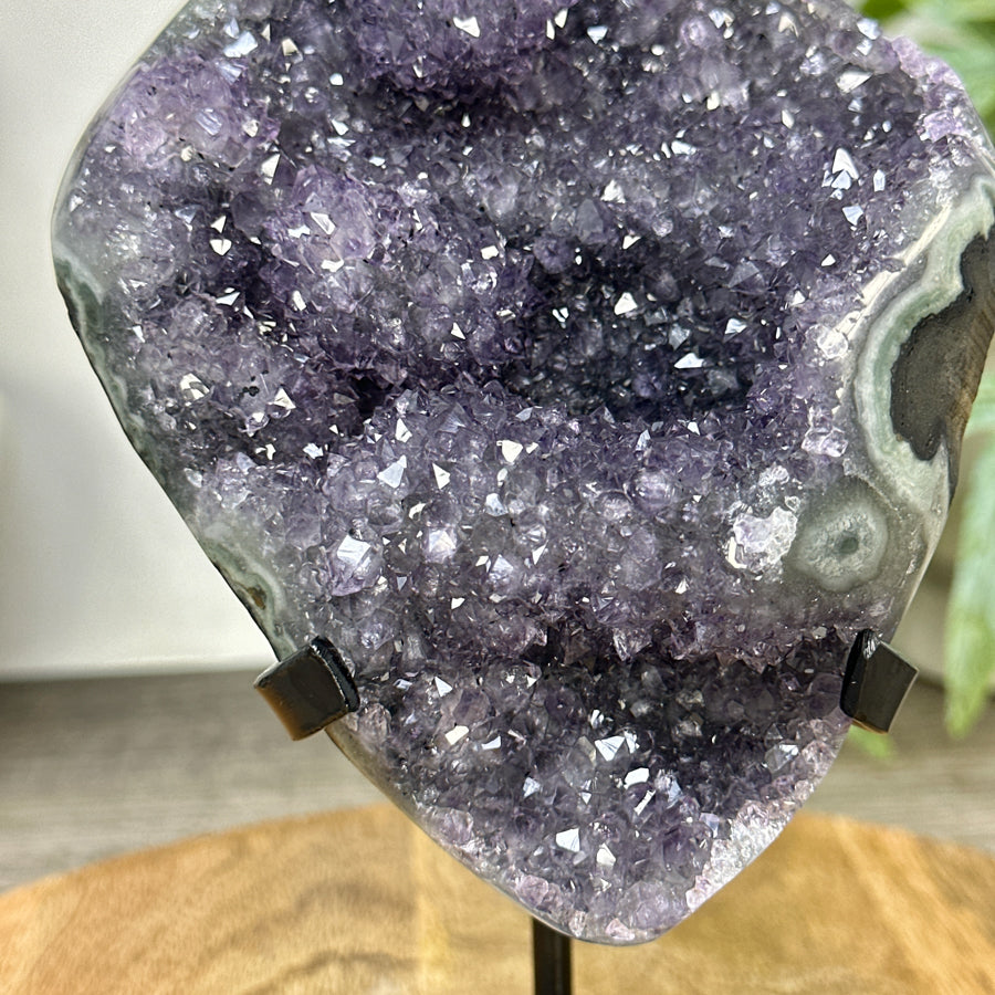 Natural Amethyst with Stalactite Formation &amp; Green Jasper Shell on Stand - MWS3256