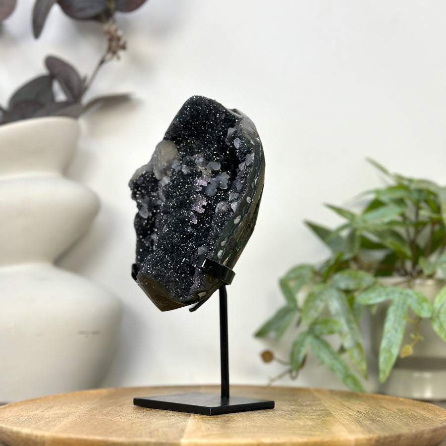 Black Amethyst Galaxy Geode with Calcite Formations - MWS3259