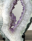 Amethyst & Green Jasper Geode Slice With Metal Stand - MWS2743