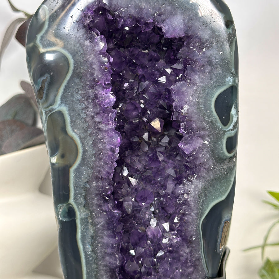 Unique Double Amethyst &amp; Agate Geode with Rotary Stand - MWS3176