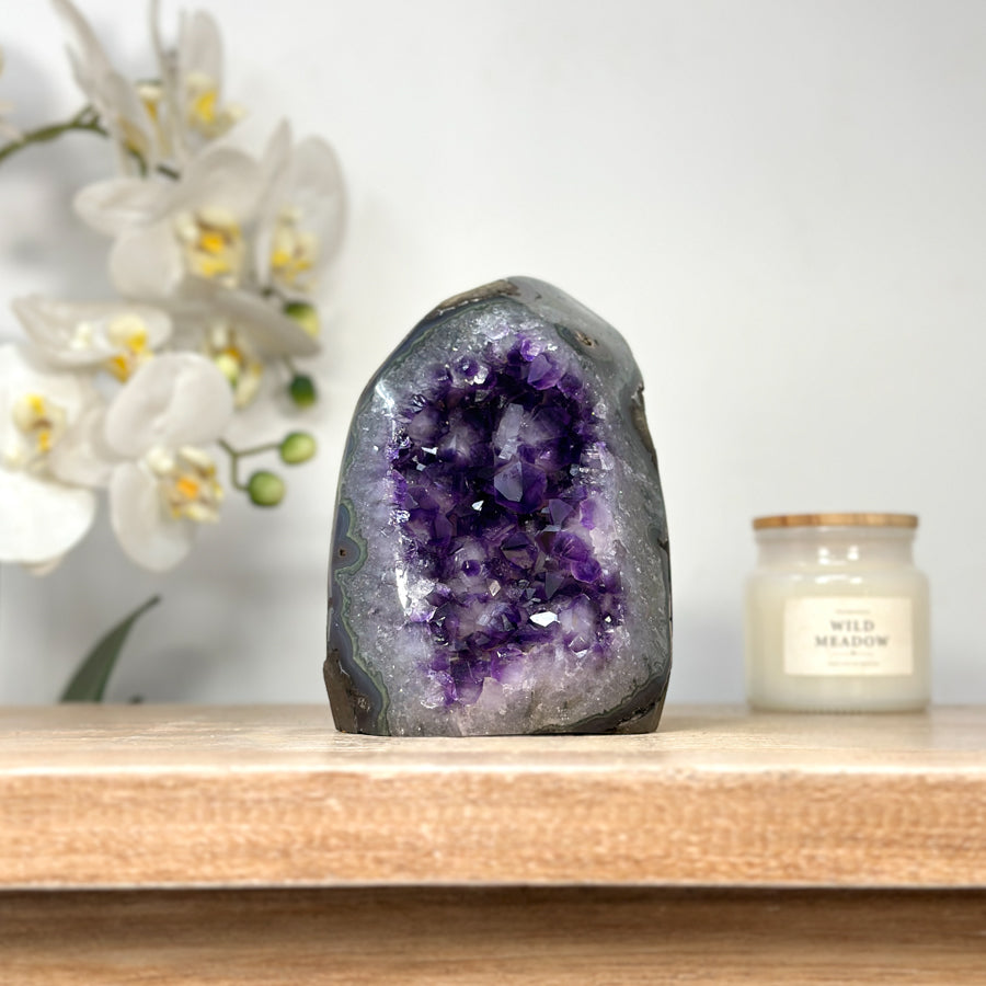 Deep purple Natural Amethyst Cathedral Geode with Large Crystals - CBP1106