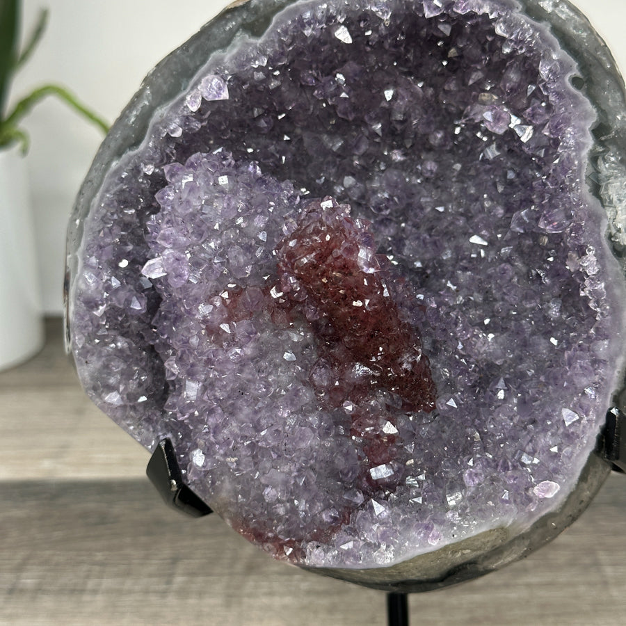 Amethyst Geode on Stand with Red Hematite &amp; Calcite Formation