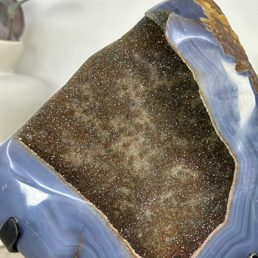 Large Natural Blue Agate &amp; Quartz Druzy Crystal Geode - MWS3361