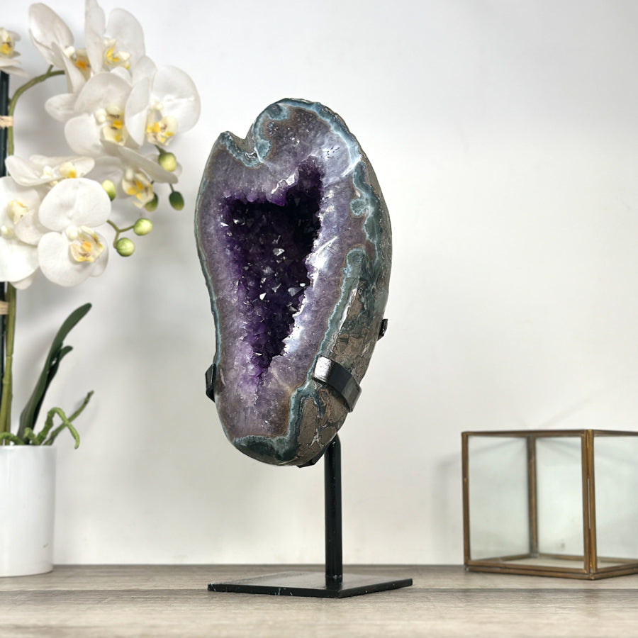 Uruguayan Amethyst Geode with Deep Purple Crystals and Green Jasper Shell - MWS2801