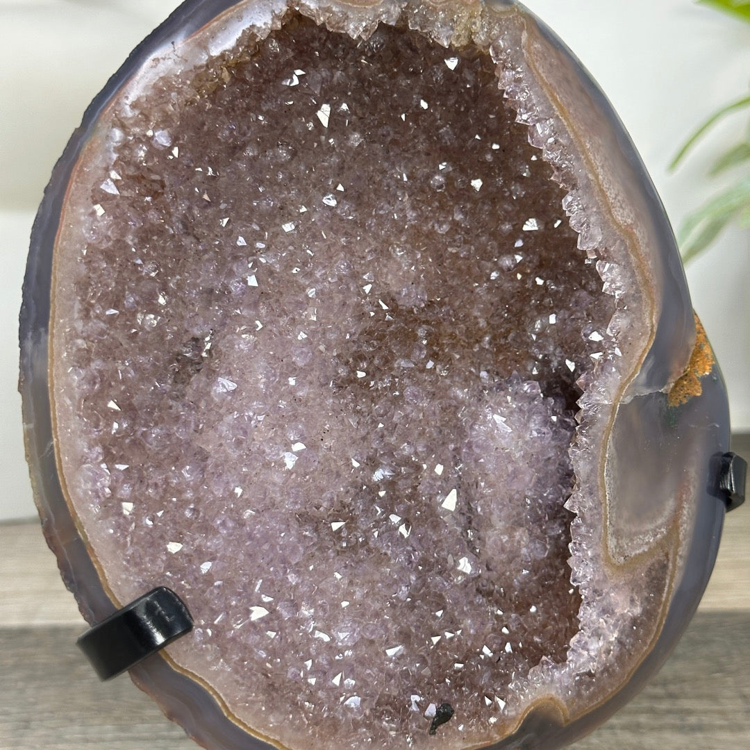 Natural Agate &amp; Amethyst Natural Cave - Handmade Metal Stand Included - MWS3344