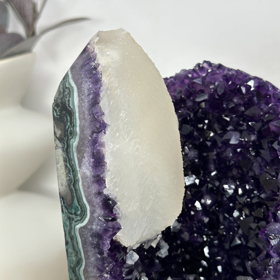 Natural Amethyst Cluster with Large Calcite Specimen - MWS3112