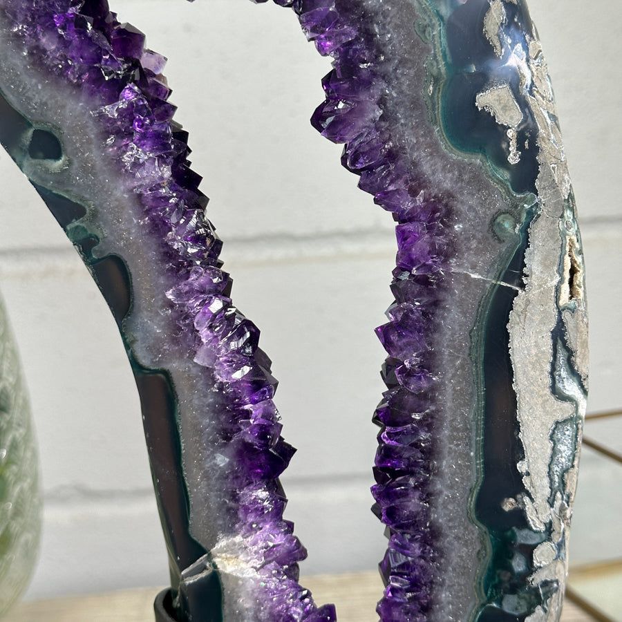 Large Amethyst &amp; Agate Geode Silce Crystal Portal - MWS2757