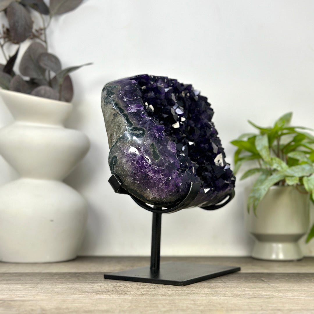 A Grade Natural Amethyst Crystal Specimen on Metal Stand - MWS3393