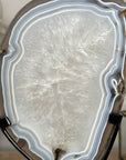 Blue Agate & Quartz Slice with Base – Polished Uruguayan Gemstone for Desk or Studio - MWS2012