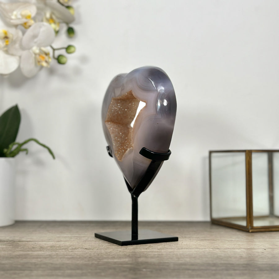 Natural Blue Agate &amp; Orange Tone Druzy Heart Portal - HST0340